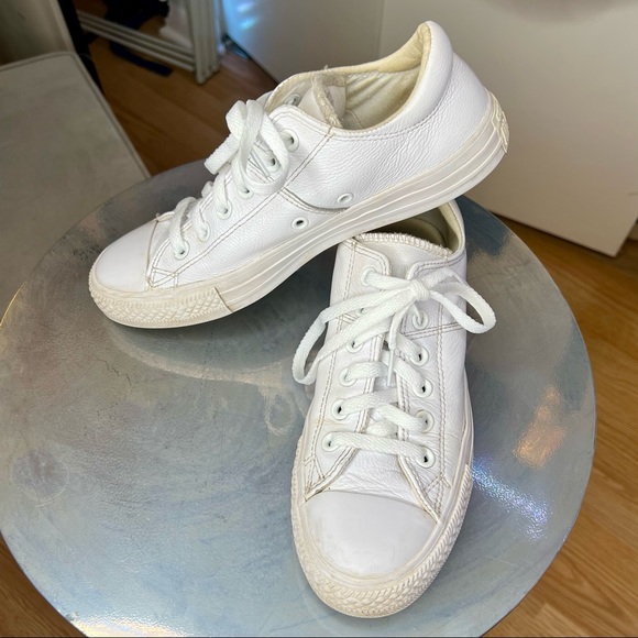 Converse Chuck Taylor All Star Mono White Leather Low Top Sneakers - Picture 7 of 8